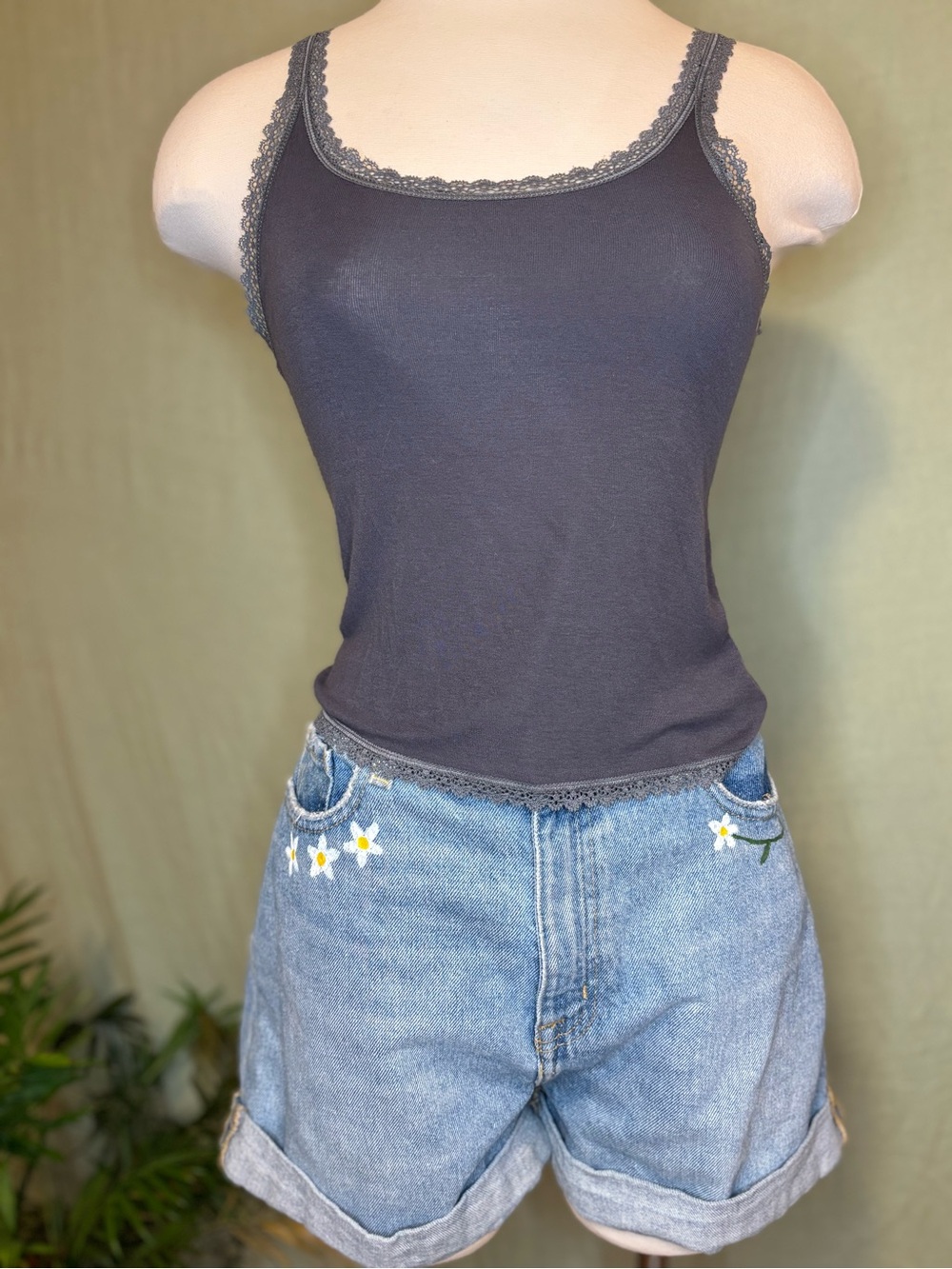 American Eagle Charcoal Lace-Trim Camisole